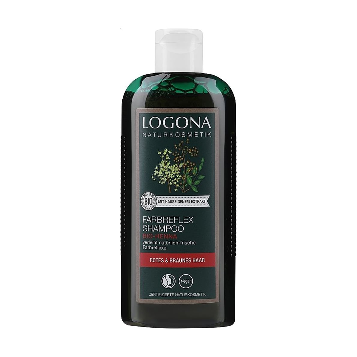 Шампунь Logona Farbreflex Shampoo для фарбованого червоно-коричневого волосся, з хною, 250 мл